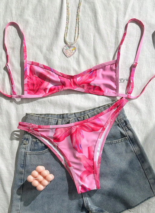 Floral Two-Piece Bikini Set: Y2K Inspired Fuchsia Beach Swimwear