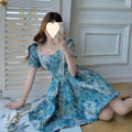 Floral Dress Women Summer French Cinched Short Dress Niche Design Sweet Puff Sleeve Dress