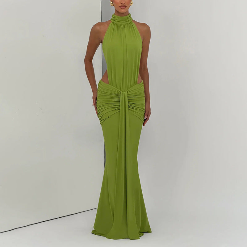 Summer High Neck Sleeveless Backless Sheath Dress for Women