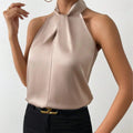 Summer Women Clothing Satin Halter Sleeveless Vest Satin Artificial Silk Top
