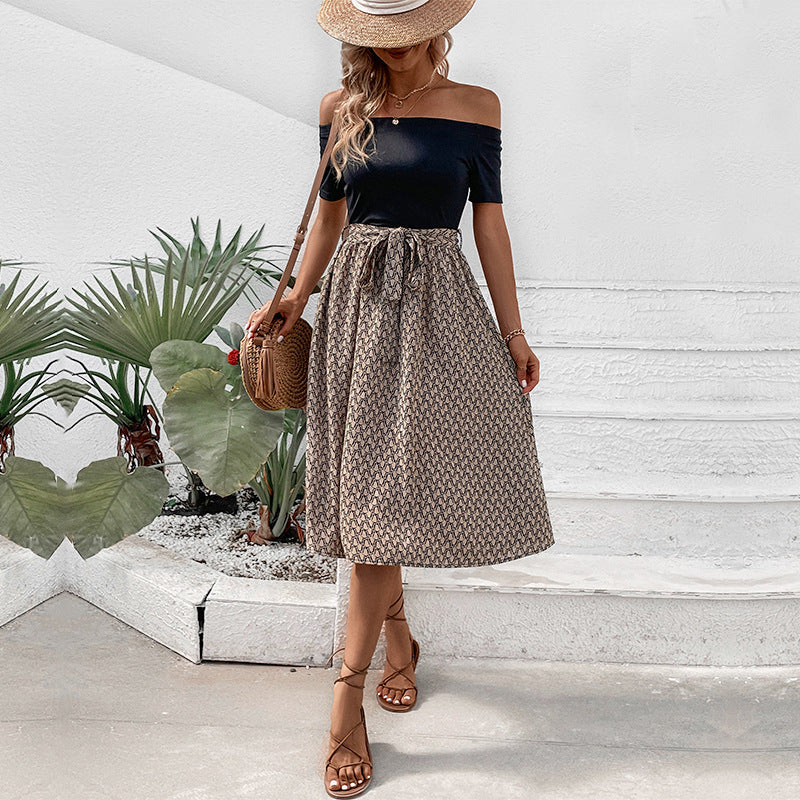 Summer Women Clothing off Shoulder Color Matching Dress