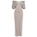 Minimalist Slim Fit Ruched Maxi Dress with Off-Neck Detail