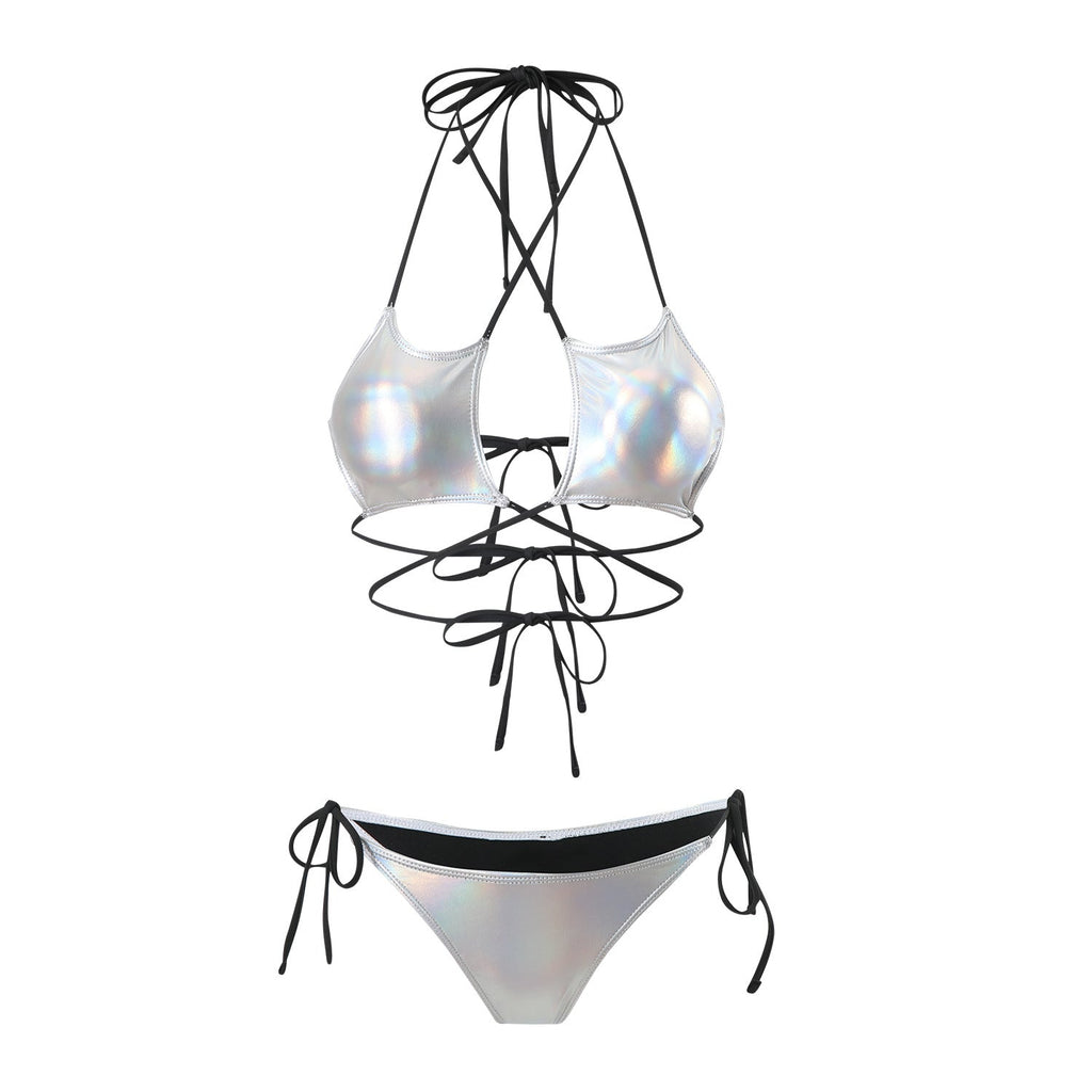Sexy Bronzing Five Star Drawstring Strap Split Swimwear Swimsuit Bikini Bikini
