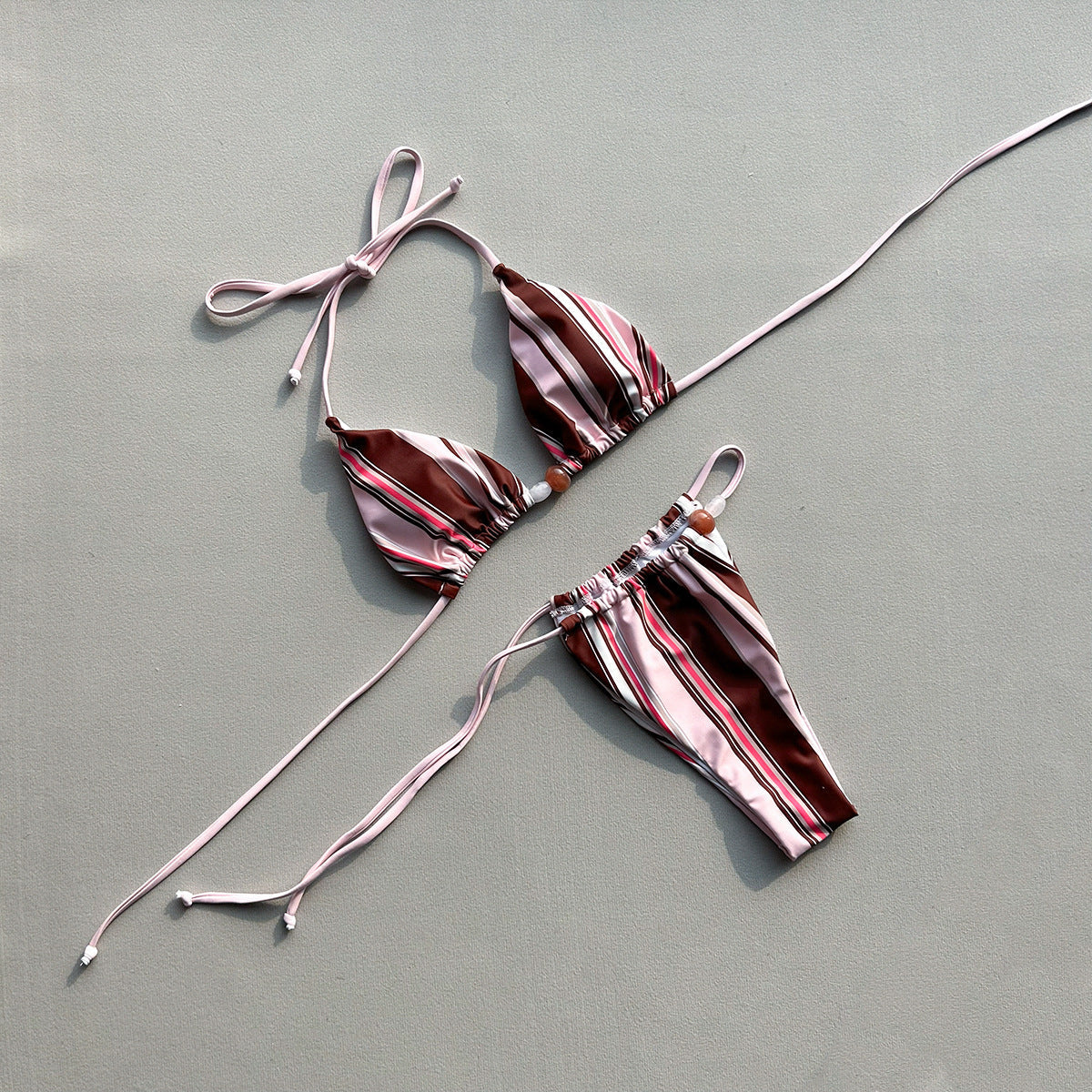 Women's Striped Halter Ruched Bikini Set Boho Vacation Swimsuit