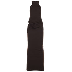 French Elegant Women Halter Dress Women Retro Cropped Outfit Hollow Out Cutout out Patchwork Maxi Dress