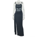 Women Clothing Solid Color Design Slightly Revealed Cropped Hip round Neck Slim Street Maxi Dress