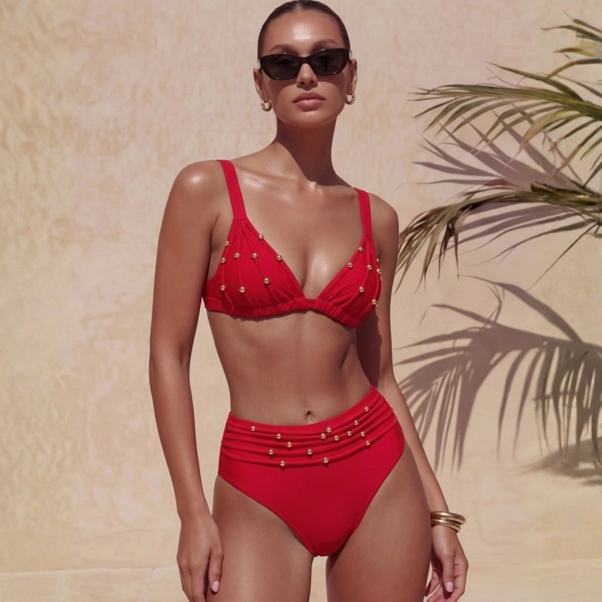 Triangle Sexy Bikini Red Split Swimsuit Set Women