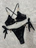 Glamorous Rhinestone Cutout Halter Bikini Set - Vacation Swimwear