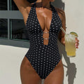 Vintage Polka Dot Halter One Piece Swimsuit - Black & White