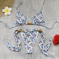 Vintage Floral Lace-Up Backless Three-Point Halter Bikini Set