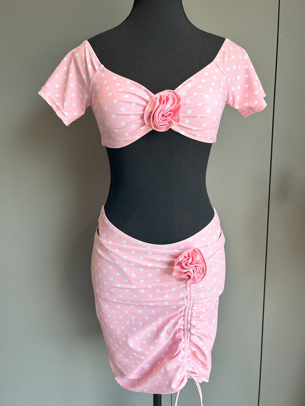 Floral Three-Piece Bikini Set with Short Sleeve Crop Top