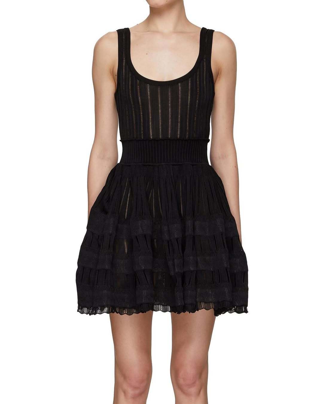 Spring Summer Slim Vest Knitted Dress Women Hollow Out Cutout-out Cinched Sleeveless Puff Short Women