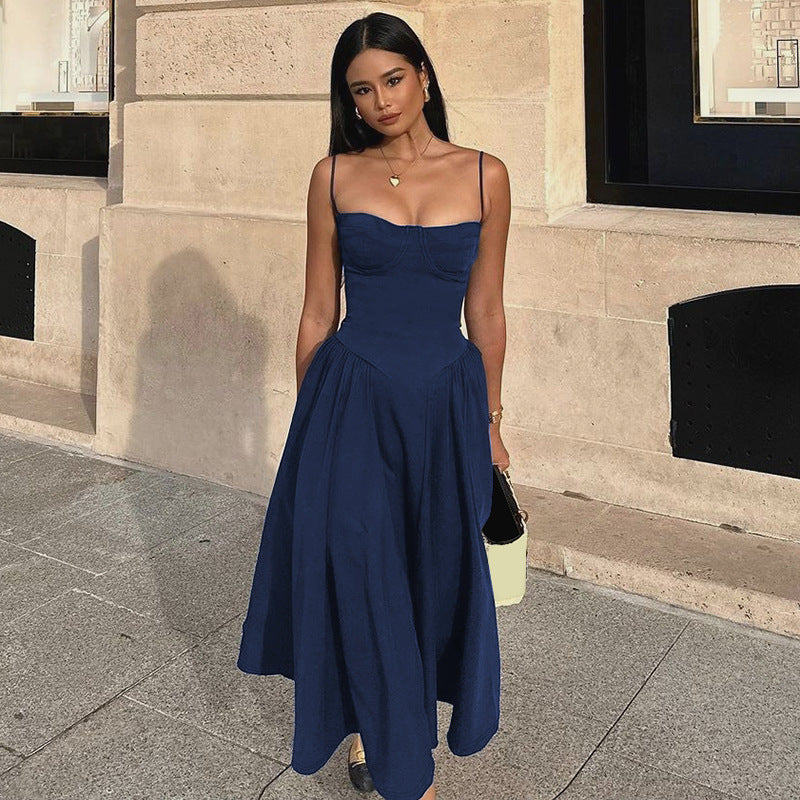 Women Wear Autumn Winter Sexy Waist Trimming Slim Backless Sling Dress
