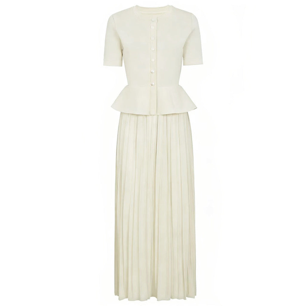 Summer Ladies Internet Popular Slim Fitting Slimming False Two Piece Short Sleeve Pleated Dress Women