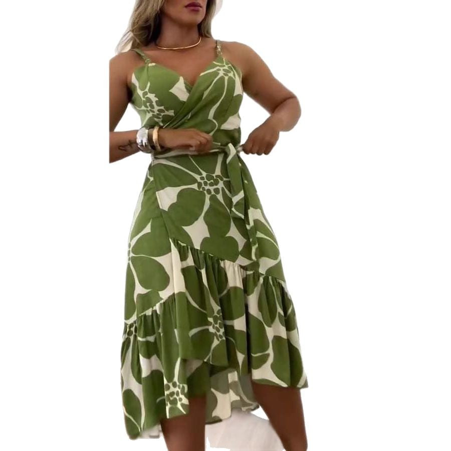 Elegance Women's Cross Collar Floral A-Line Midi Dress
