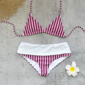 Pink & White Striped Backless High Waist Bikini Halter Swimsuit