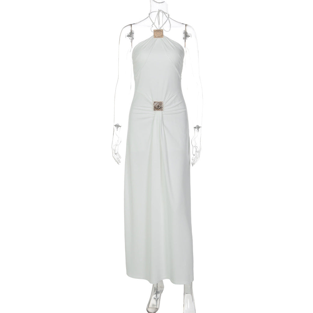 Women Clothing Spring Summer Sexy Waist Trimming Back Hollow Out Cutout out Tied Dress Women