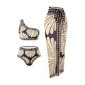 Geometric Print Asymmetric Oblique Shoulder Three-Piece Swimsuit