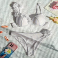 Floral Print Sexy Bikini Swimsuit with Asymmetric 3D Details