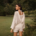 Hollow Out V-Neck Hooded Two-Piece Beach Set - Relaxed Fit Knit