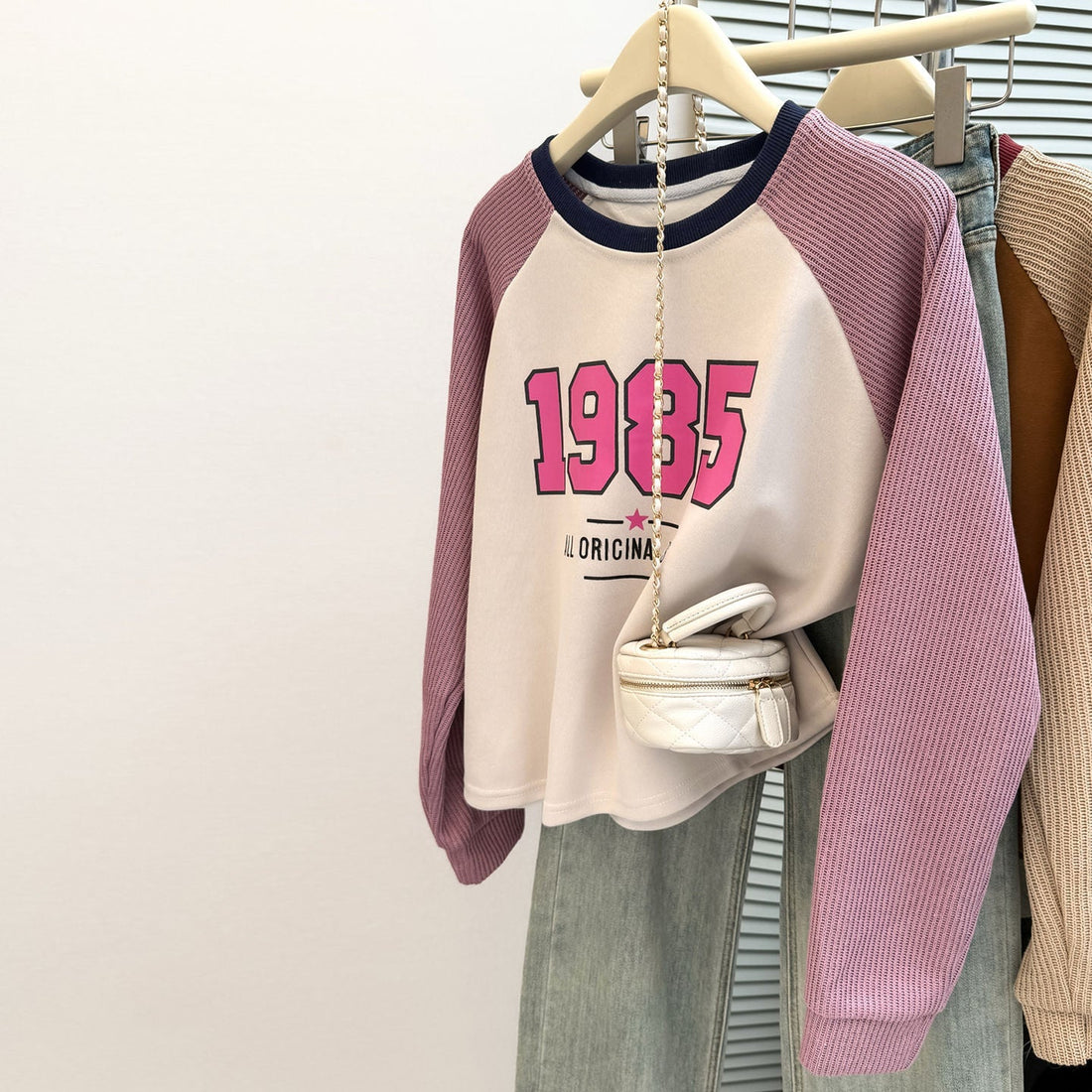 Women's 1985 Graphic Raglan Knit Sweatshirt Harajuku Style