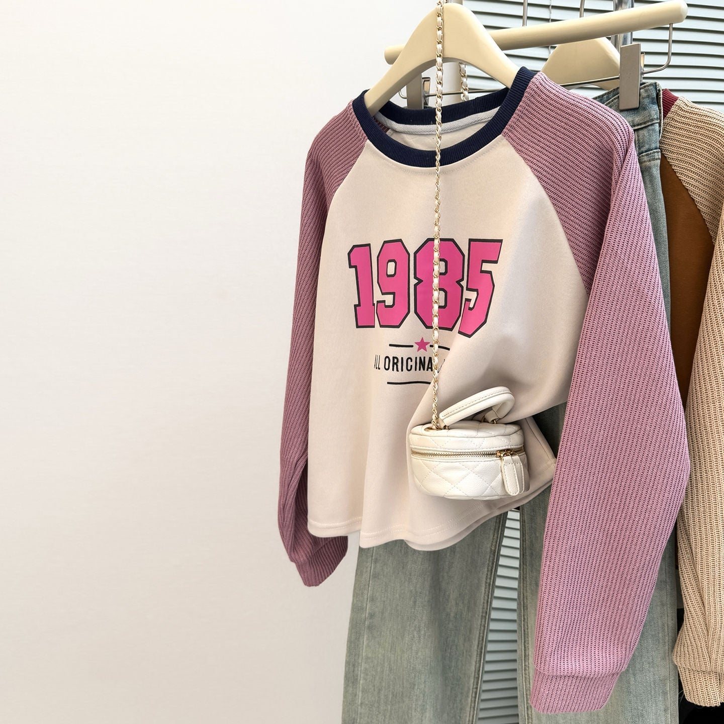 Women's 1985 Graphic Raglan Knit Sweatshirt Harajuku Style