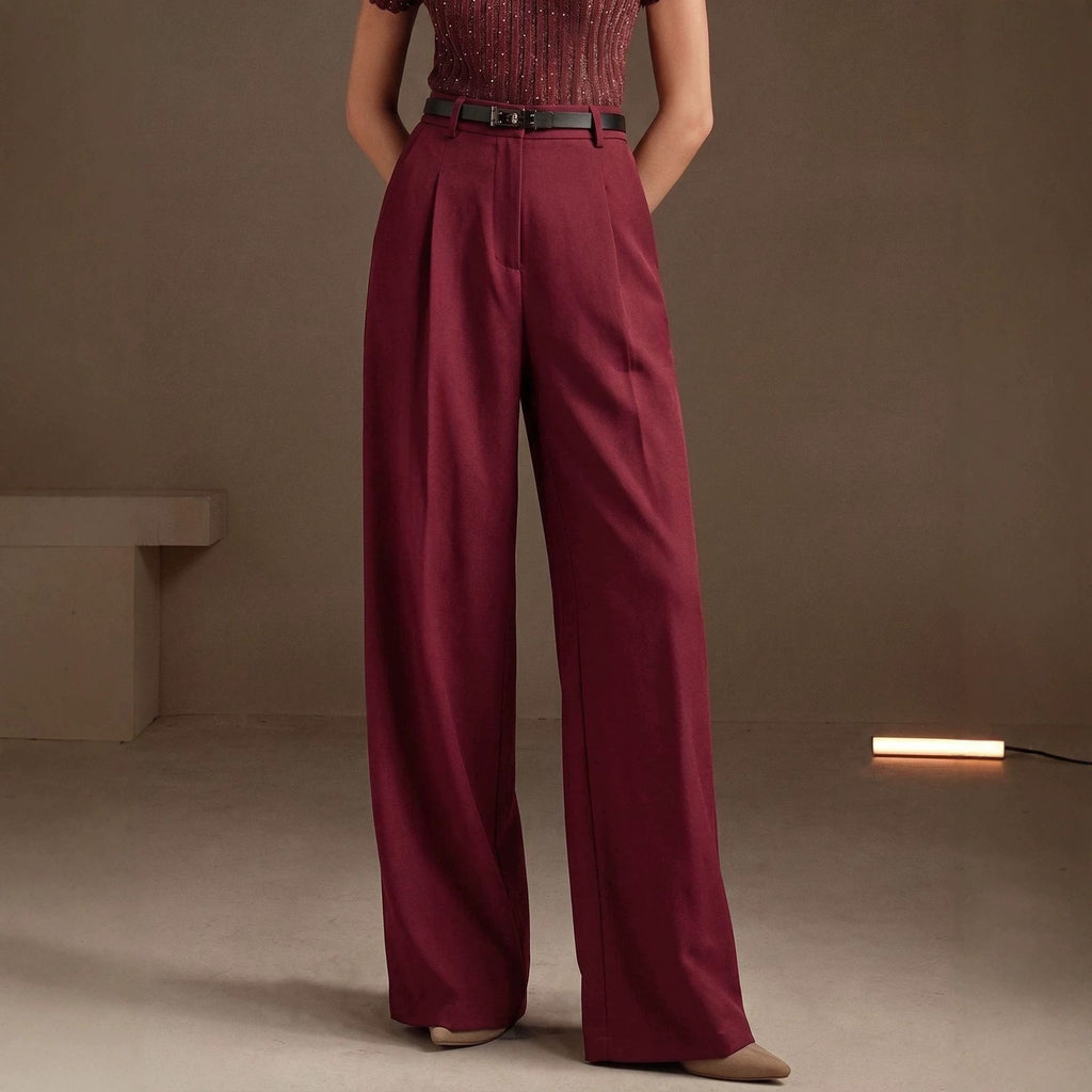 Summer Office Straight Old Money High Waist Drooping Casual Work Pant High Sense Wide Leg Slimming Women Pants（No Belt）