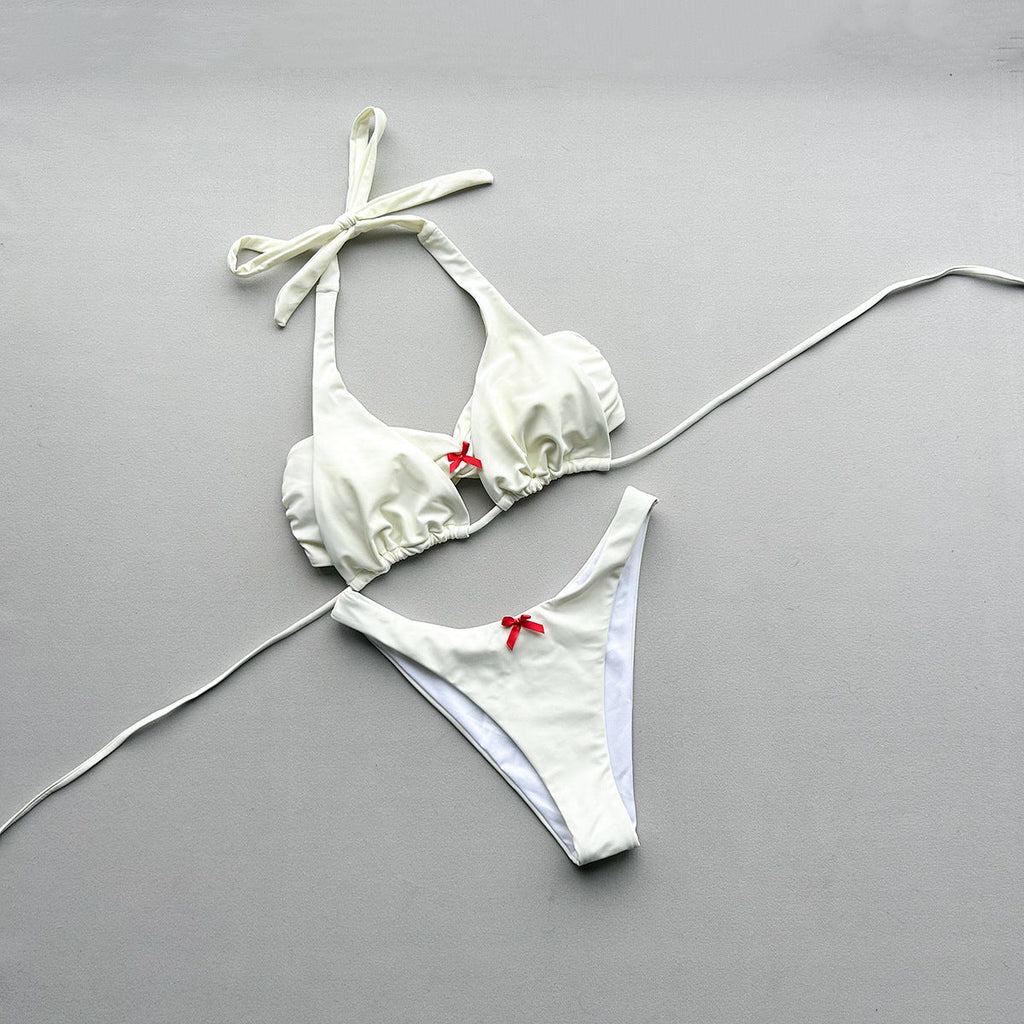 Three-Piece Halter Bikini Set with Bow Detail Boho Swimwear