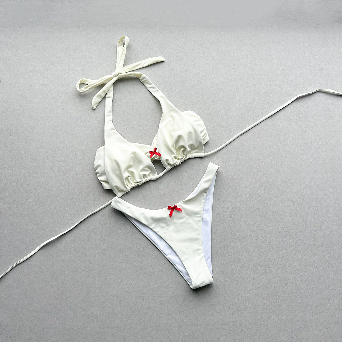 Three-Piece Halter Bikini Set with Bow Detail Boho Swimwear
