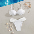 Pure White High Waist Split Bikini Sexy Cutout Ruched Swimsuit