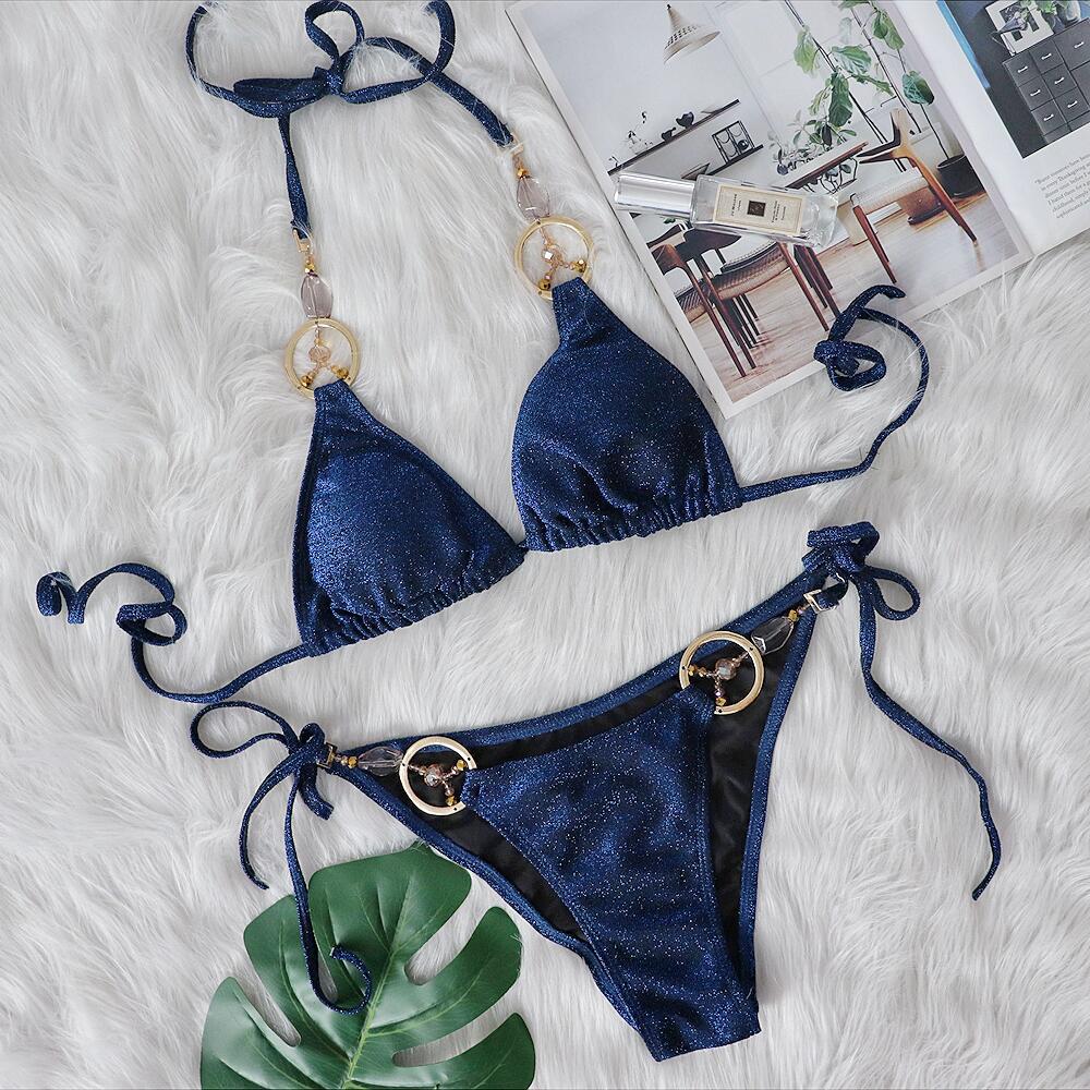 Sexy Bikini Handmade Beaded Swimsuit Crystal Diamond Split Women Swimsuit Guest