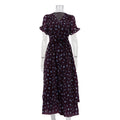 Print French Dress Women V neck Short Sleeve Single Breasted Dress