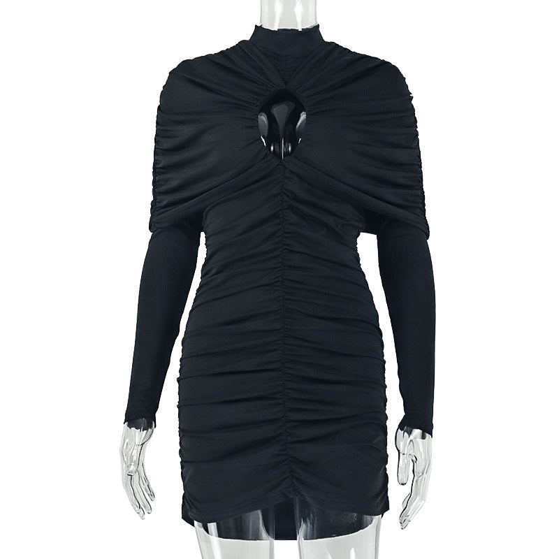 Sexy Cutout Turtleneck Bodycon Mini Dress Long Sleeve Ruched Fit