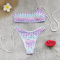 Women One Shoulder Striped Bikini Set with Matching Mesh Skirt