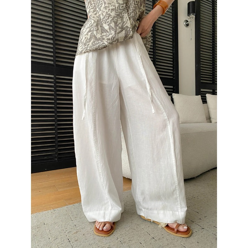 Summer Air Feeling Lazy Relaxed Feeling Drawstring Elastic High Waist Loose Wide Legs Casual Pants