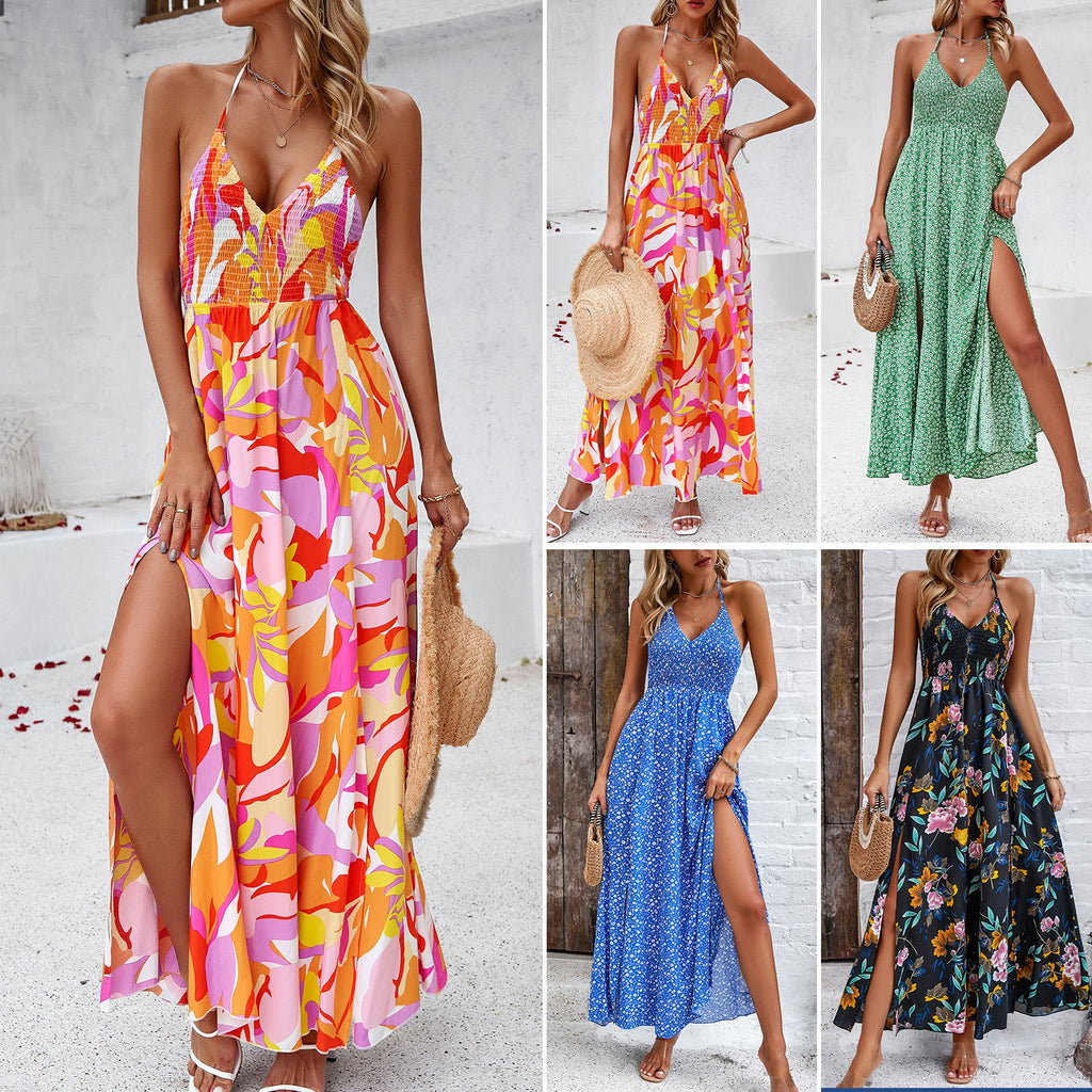 Women's Floral Print Maxi Slip Dress with High Slits - Image 2