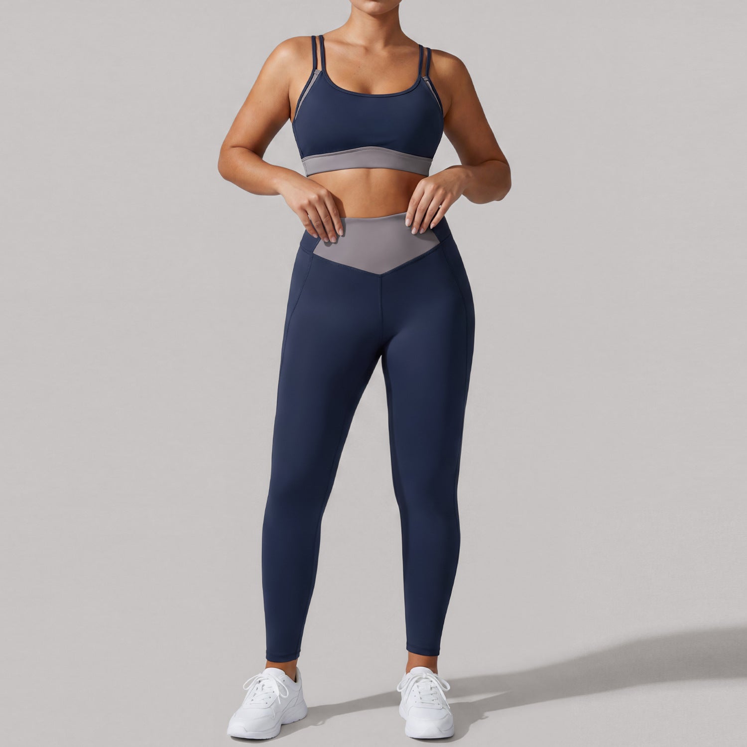 Summer Yoga Women Color Matching Thin Strappy Bra Beauty Back Pilates Training Fitness Sports Tights Two Piece Sets