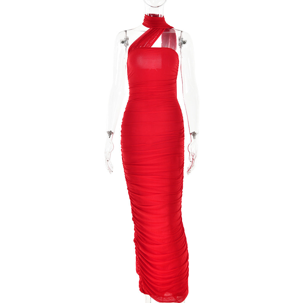 Spring Summer off Neck Sleeveless Dress Women Fashionable All Match Sexy Tight Backless Dress