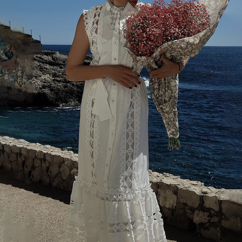 Embroidered High-Waist A-Line Dress