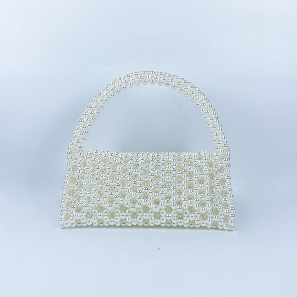Pearl Bag Women Hand Woven Acrylic Beaded Bag Retro Fairy Small Handbag Triangle Wrist Bag