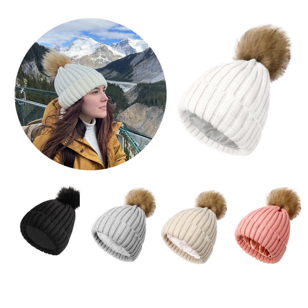 Soft Beanie Fluffy Ball Cap — Warm Knitted Winter Hat with Pom Pom