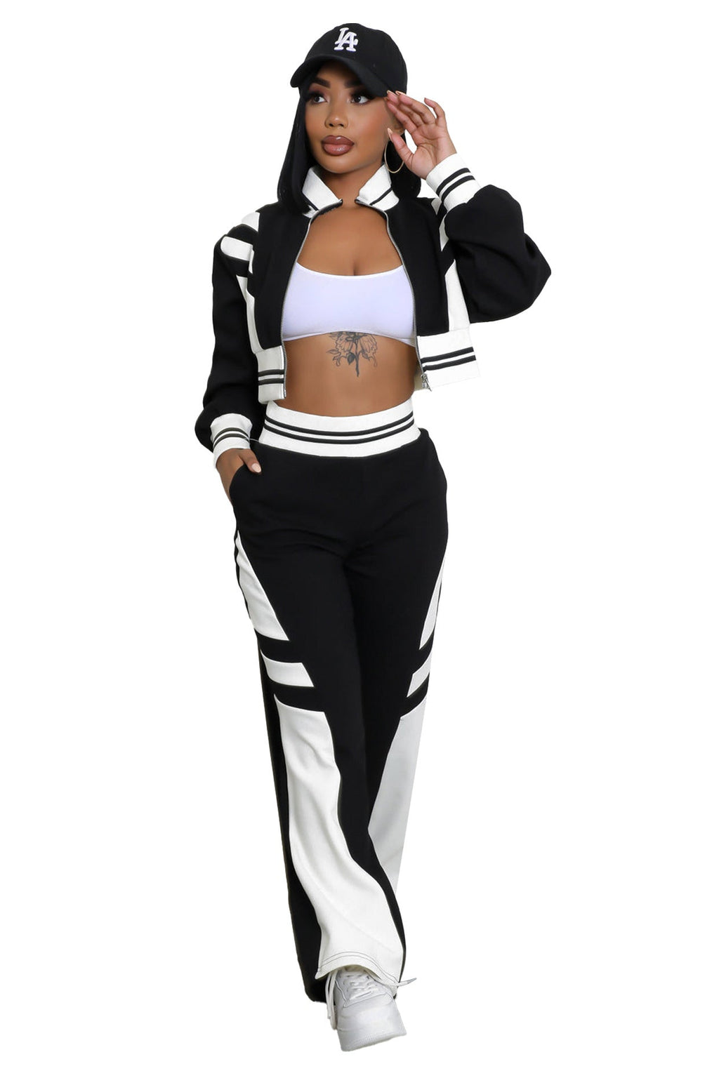 Women's Knit Two Piece Pant Set | Crop Top & Wide Leg