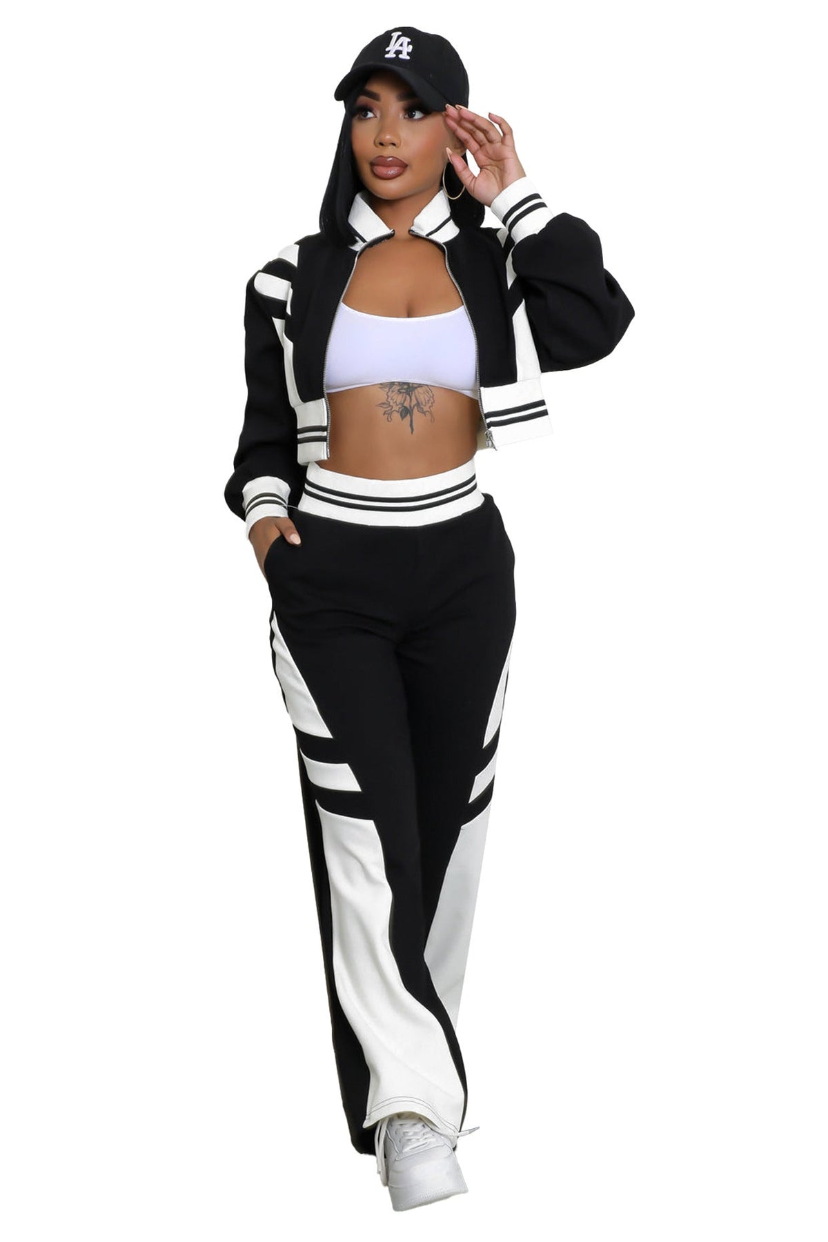 Women's Knit Two Piece Pant Set | Crop Top & Wide Leg