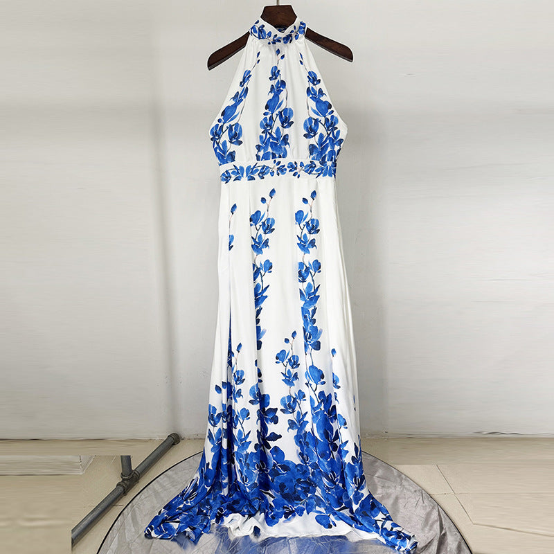 Spring Summer Star Printed Casual Vacation Dress Halter Maxi Dress