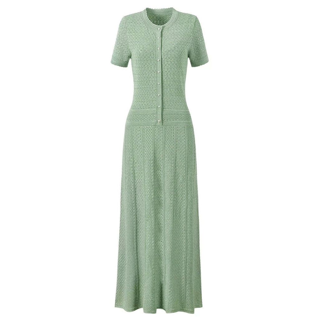 Bright Silk Summer Fashionable Knitted Slim Slimming Short Sleeve Maxi Dress for Women
