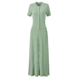 Bright Silk Summer Fashionable Knitted Slim Slimming Short Sleeve Maxi Dress for Women