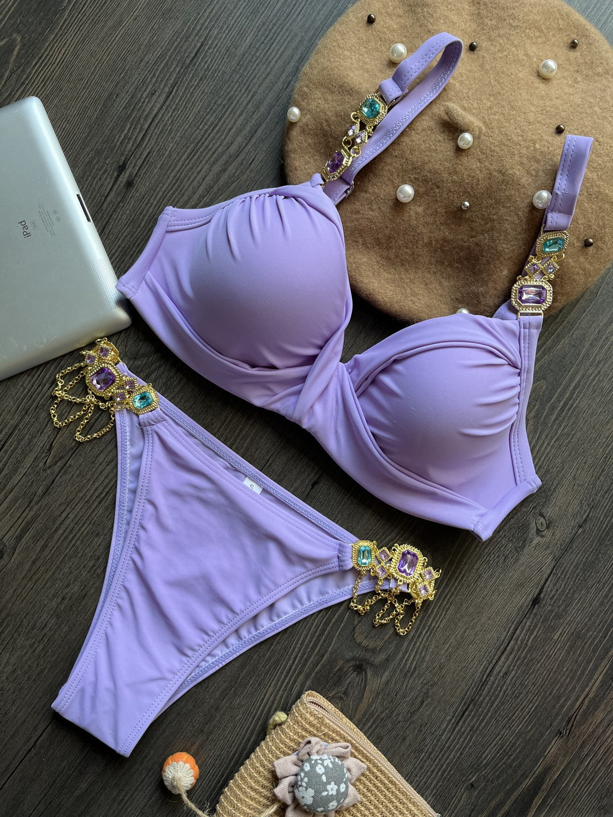 Crystal Diamond Chain Bikini with Steel Support