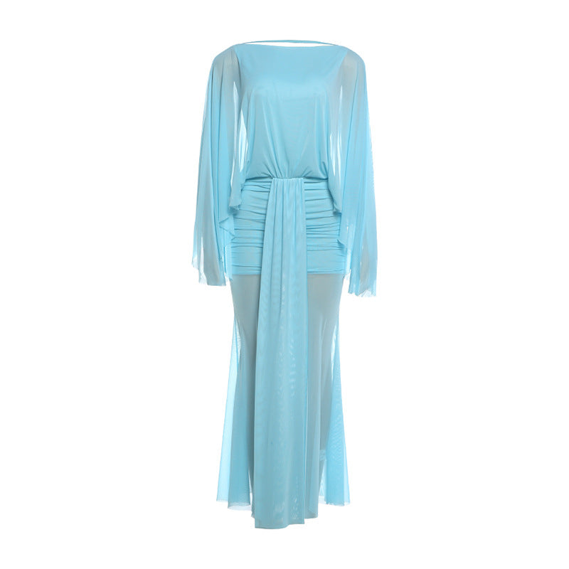 Summer Sexy See through Backless Solid Color Ribbon Dress