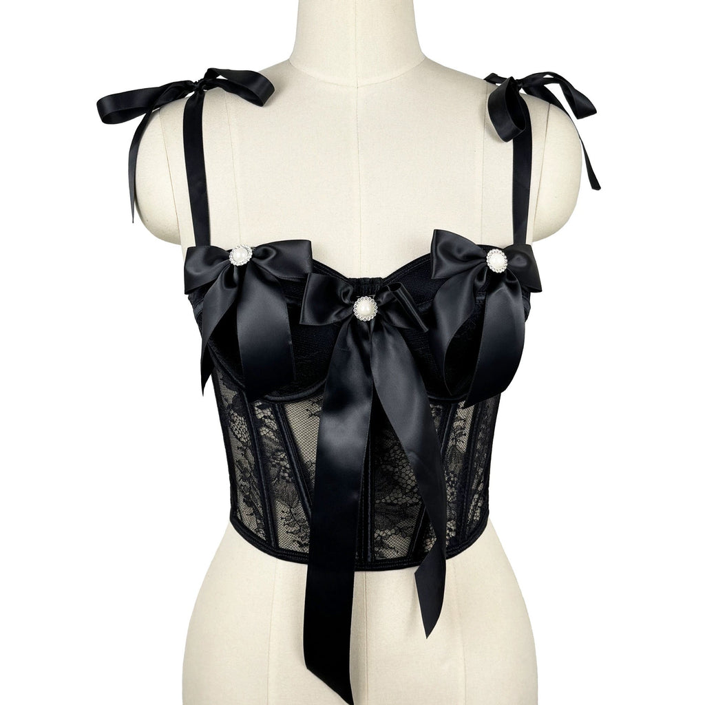 Lace Bow Boning Corset Bra Sexy Slimming Fish Hanging Tube Top Women Short Camisole Strap