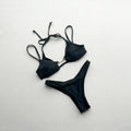 Minimalist Black Halter Tie-Strap Bikini Set for Vacation